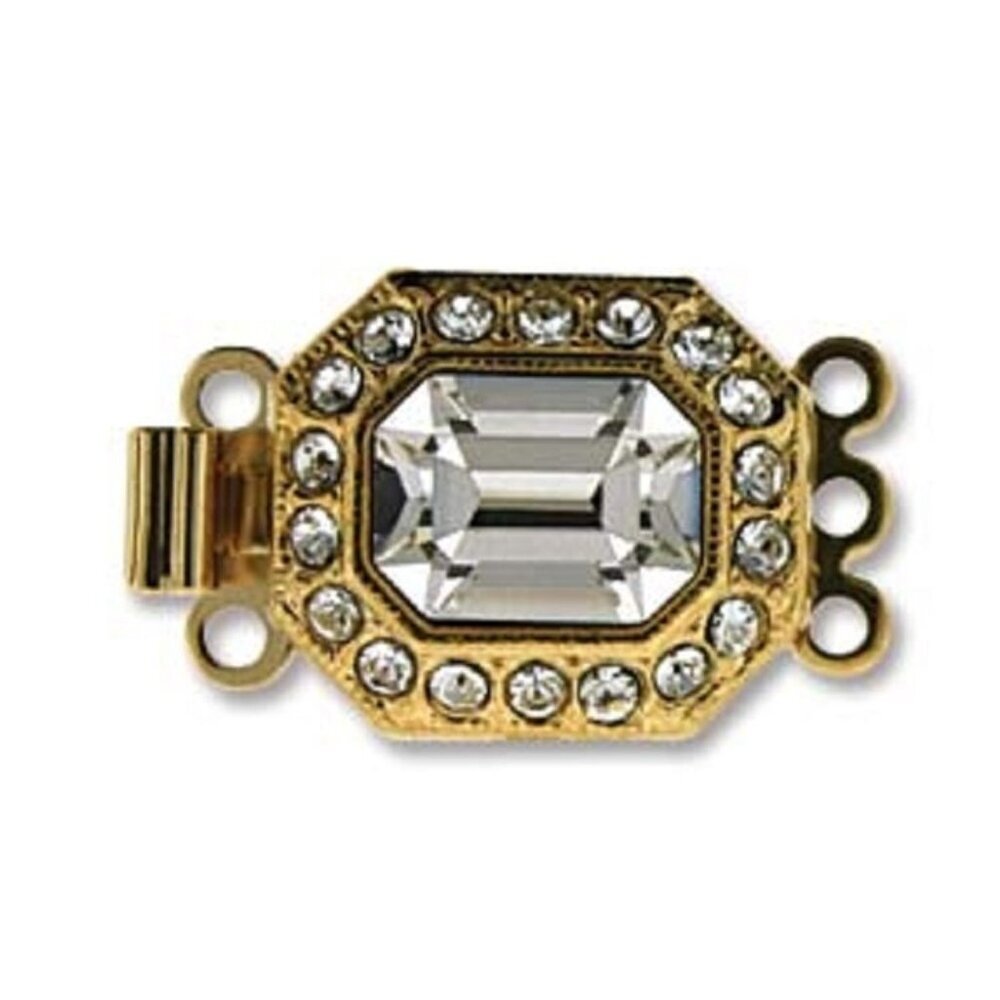 Gold Plated 3-Strand Box Clasp With SWAROVSKI ELEMENTS 22x12mm by Elegant Elemen